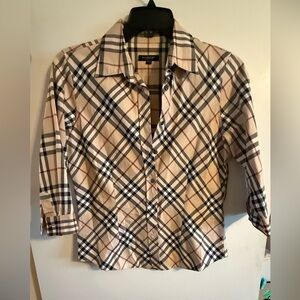 Mulberry Plaid Button-Up Shirt - Black and Tan